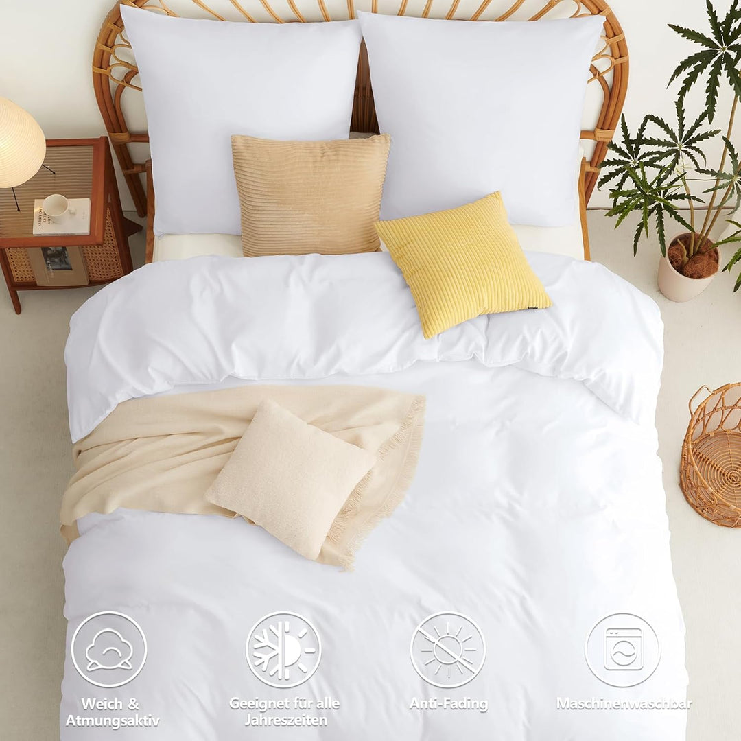 WAVVE Bettwäsche 220x240 3 teilig Weiss - Bettbezug 220 x 240 Set mit Kissenbezüge 80x80 cm, Bettwäs