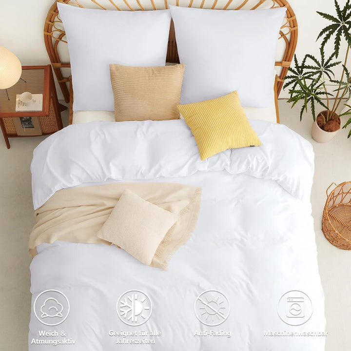 WAVVE Bettwäsche 220x240 3 teilig Weiss - Bettbezug 220 x 240 Set mit Kissenbezüge 80x80 cm, Bettwäs