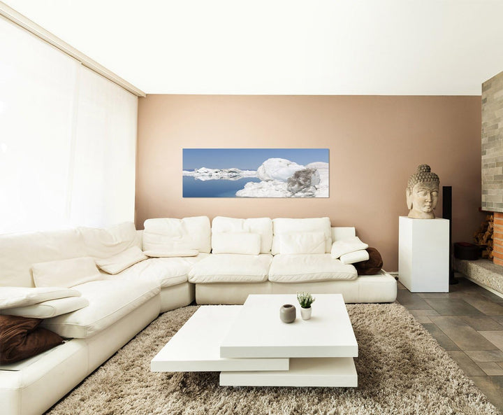 Paul Sinus Art Panoramabild auf Leinwand und Keilrahmen 150x50cm Grönland Meer Eisberge Schnee