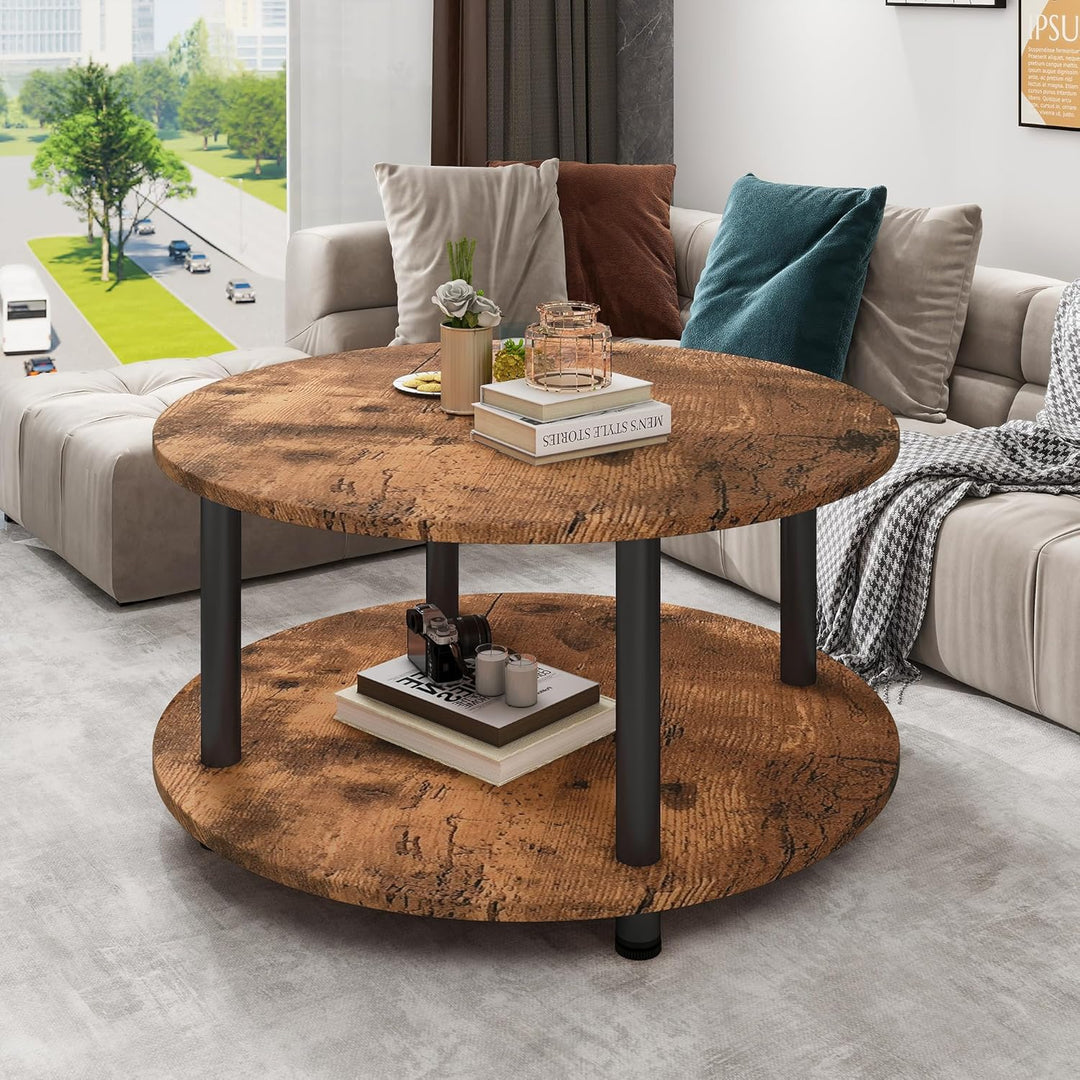 VERFARM Couchtisch Rund, 2 Ablagen, Wohnzimmertisch, Beistelltisch, Kaffeetisch, Sofatisch, für Wohn