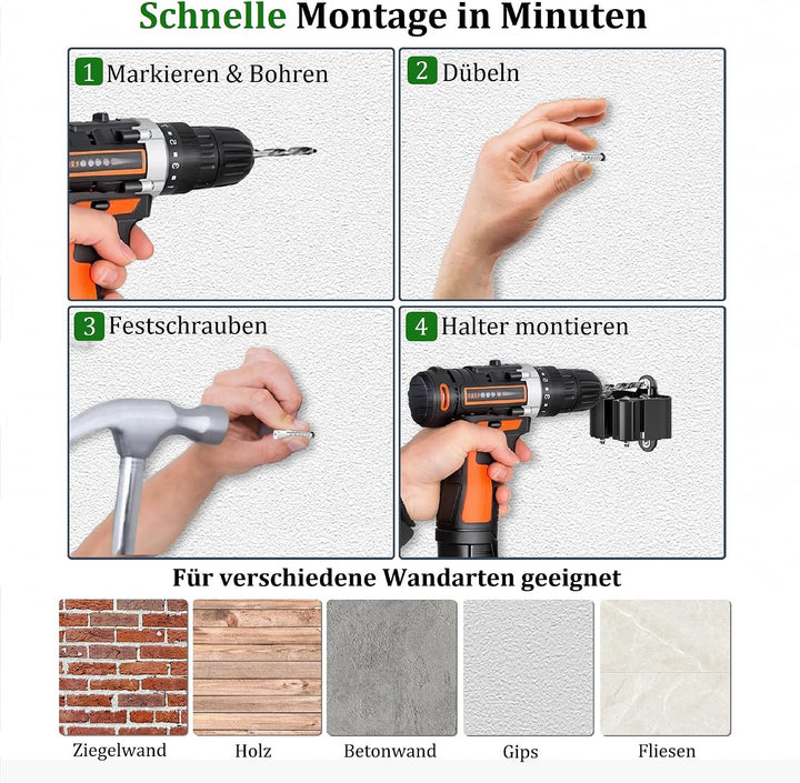 3-H 12 Stück Gerätehalter Set, Besenhalterung Wand Gartengerätehalter Besenhalter, Wandhalterung für
