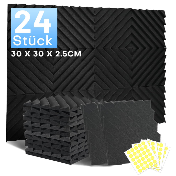 24 Stück Akustikschaumstoff Schalldämmung, 2.5 X 30 X 30CM Achallschutzplatten Akustikpaneele, Schal