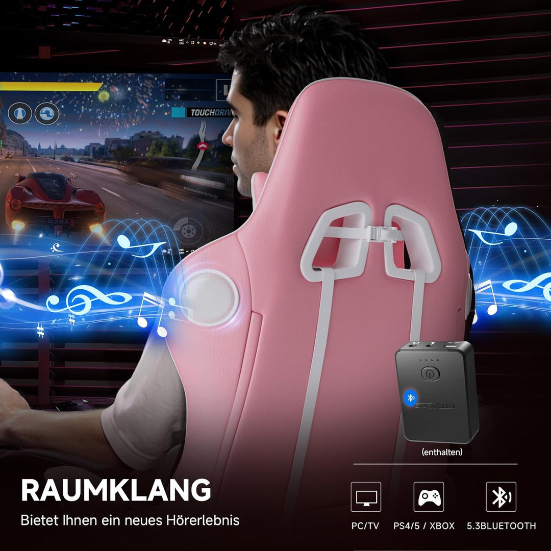 GTPLAYER Gaming Stuhl mit Fussstützen Lautsprecher Bluetooth, Gamer Stuhl Ergonomischer Computerstuh