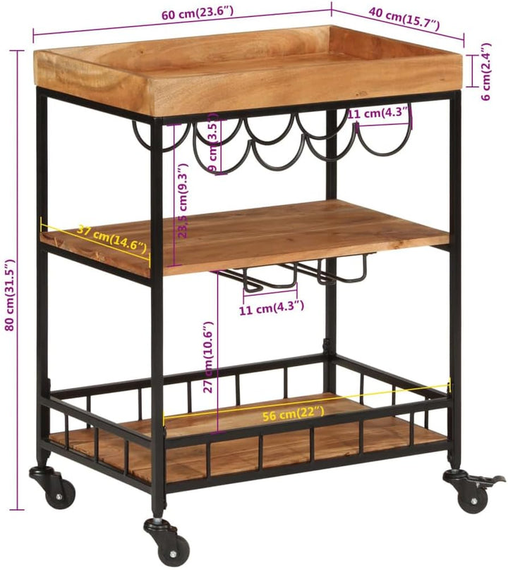 vidaXL Barwagen 60x40x80 cm Massivholz Akazie und Eisen
