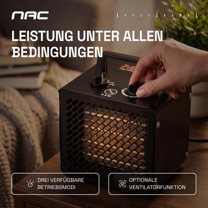 NAC Elektrischer Keramik Heizlüfter 2000 Watt - Heizstrahler mit Thermostat, Heizung Elektrisch - He