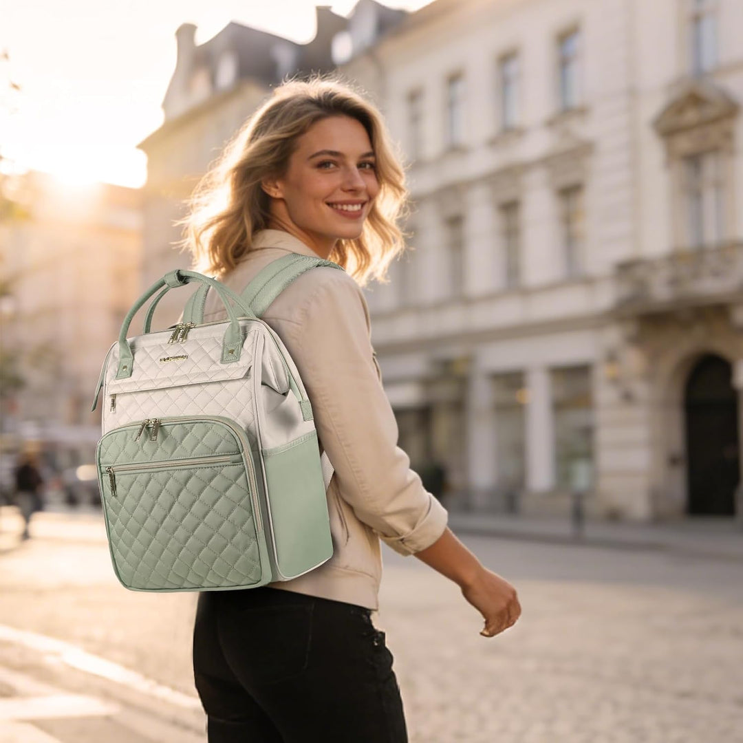 EMPSIGN Laptop Rucksack Damen 17.3 Zoll, Wasserfest Mädchen, Elegante Arbeitstasche Lehrertasche, Re