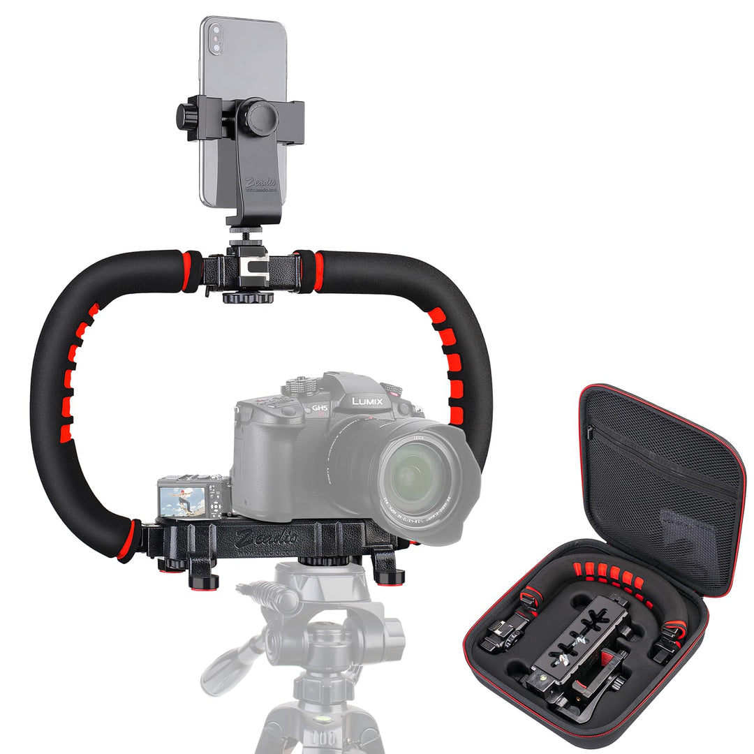 Zeadio Stabilisator für Kamera Handy GoPro, Faltbare Handgriff Video Rig Steadycam Stabilizer für al