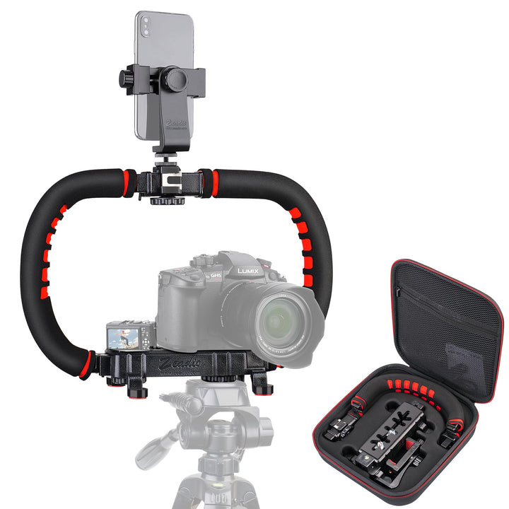 Zeadio Stabilisator für Kamera Handy GoPro, Faltbare Handgriff Video Rig Steadycam Stabilizer für al