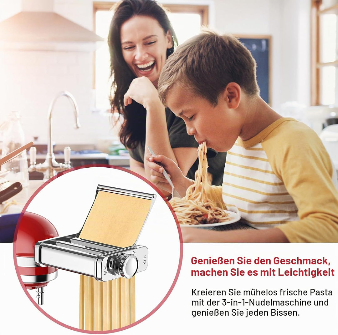 COFUN Edelstahl Nudelaufsatz set für KitchenAid Standmixer, 3 in 1 Pasta Zubehör für KitchenAid Nude