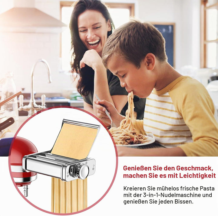COFUN Edelstahl Nudelaufsatz set für KitchenAid Standmixer, 3 in 1 Pasta Zubehör für KitchenAid Nude