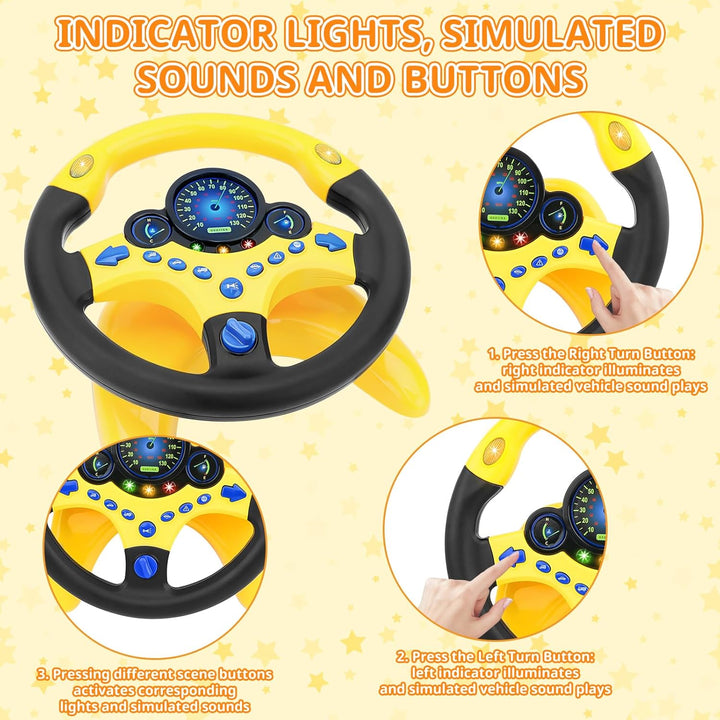 deAO Kinder Lenkrad Spielzeug mit 360° Drehfunktion, Kinder Simulierter Fahrsimulator Auto Simulatio