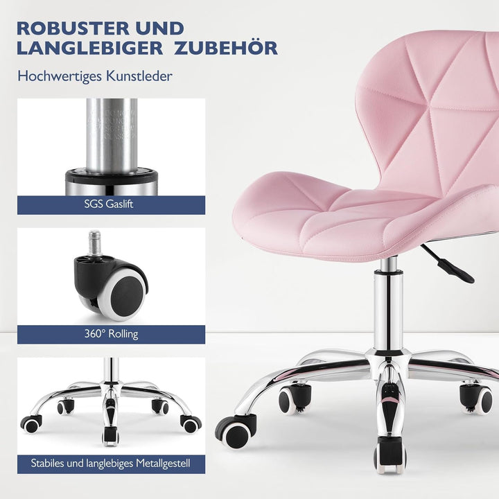 CLIPOP Bürostuhl ohne Armlehne, Drehstuhl 360°, Schreibtischstuhl mit Rollen, höhenverstellbar, bis