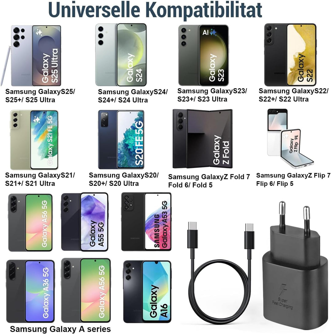 2er Pack USB C Ladegerät 25W Ladekabel für Samsung Galaxy S26 S25 S24 S23 S22 S21 Ultra/Plus A57 A56