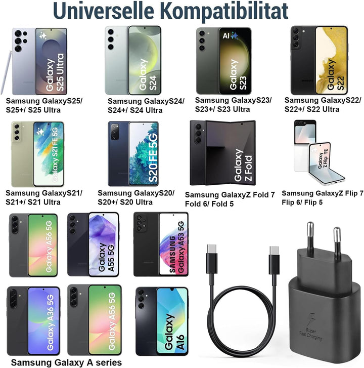 2er Pack USB C Ladegerät 25W Ladekabel für Samsung Galaxy S26 S25 S24 S23 S22 S21 Ultra/Plus A57 A56