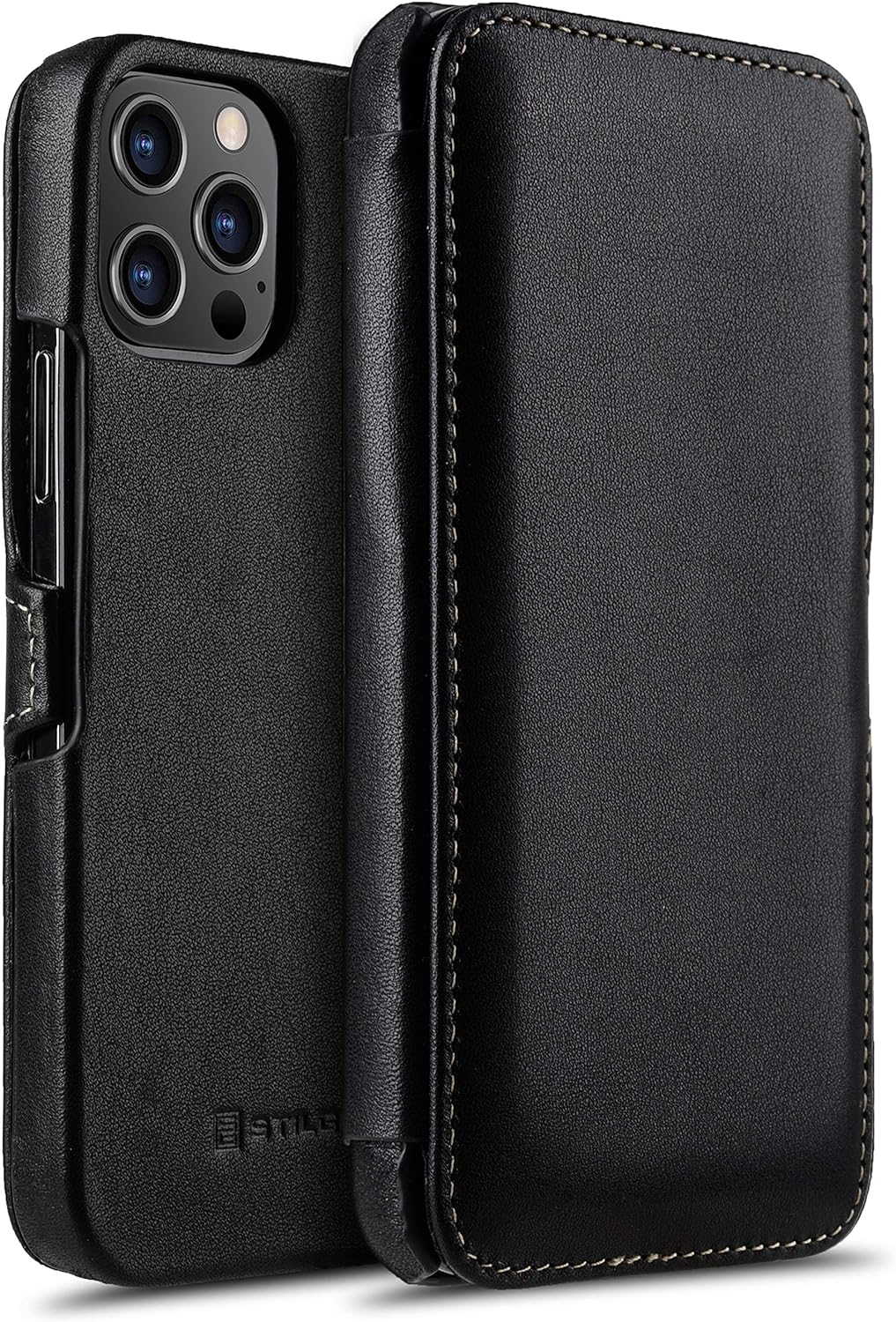 STILGUT Book Case kompatibel mit iPhone 12 Pro Max (6.7“) Hülle aus Leder mit Clip-Verschluss, Klapp
