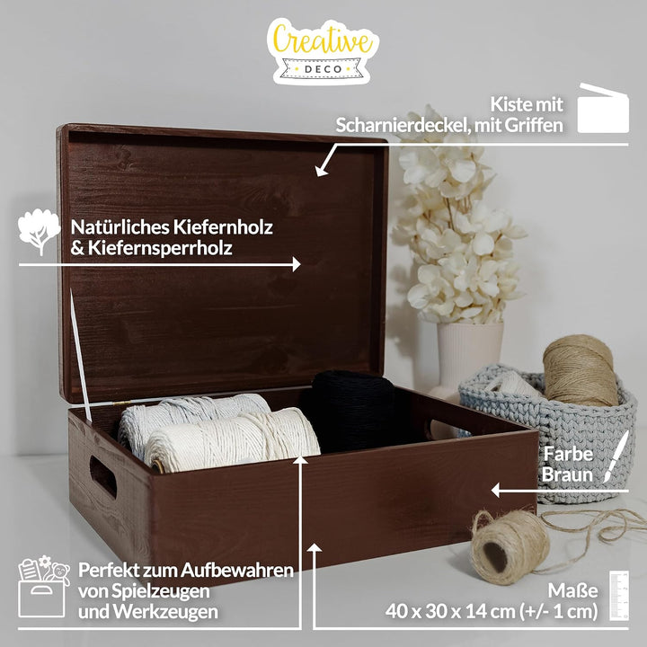 Creative Deco XL Braun Grosse Holzkiste mit Deckel | 40 x 30 x 14 cm (+/- 1 cm) | Erinnerungsbox Bab