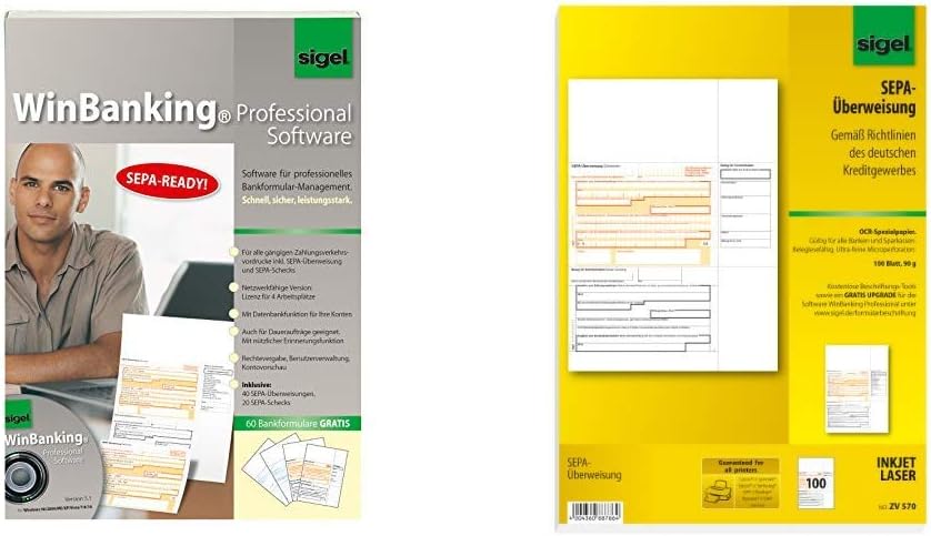 SIGEL SW235 WinBanking Professional, Software für Bankformular-Management, inkl. 60 Bankformulare -