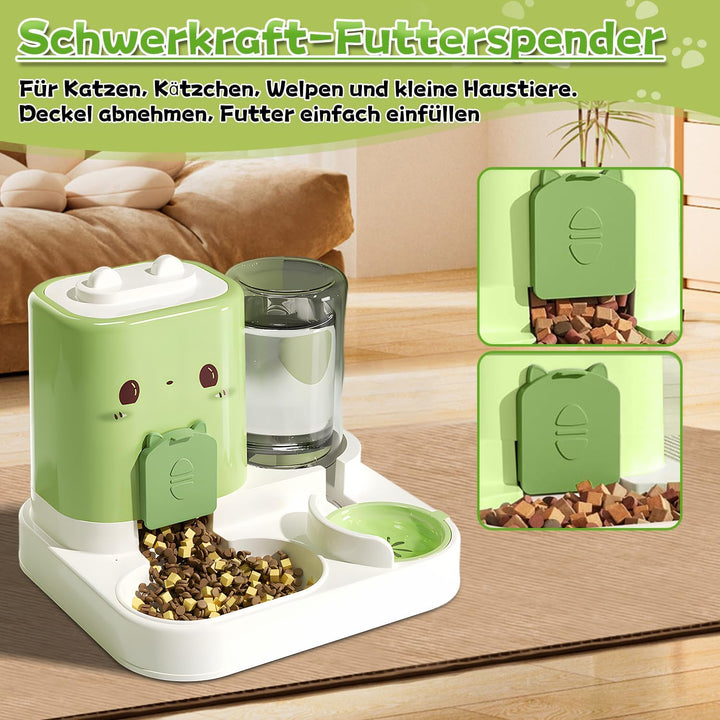 Automatischer Futterspender für Katzen/Hunde, Futterautomat Katze, 2-In-1 Automatischer Katzenfutter