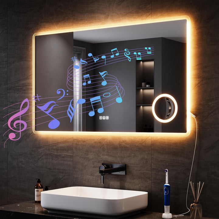 SONNI LED Badspiegel mit Bluetooth 120x70 cm, Badezimmerspiegel mit Beleuchtung und Touch, Steckdose