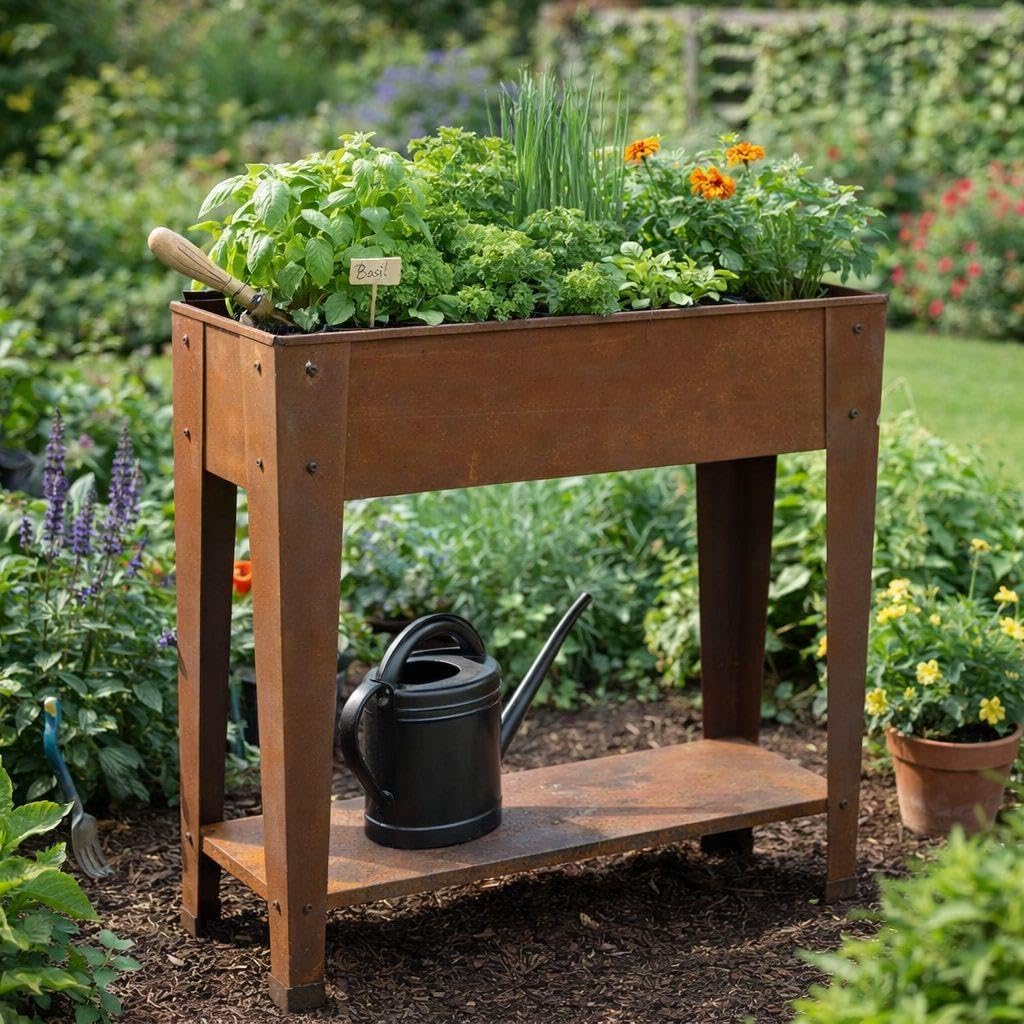 ESTEXO Hochbeet Pflanzbeet Pflanzkasten mit Ablage Blumenkasten Edelrost Rost Metall Gemüsebeet Blum