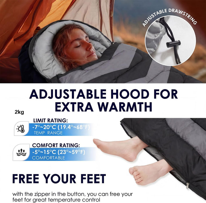 Schlafsack 3-4 Jahreszeiten -5°C bis 15°C (500GSM / 2kg), Winterschlafsack Outdoor für Erwachsene &amp;