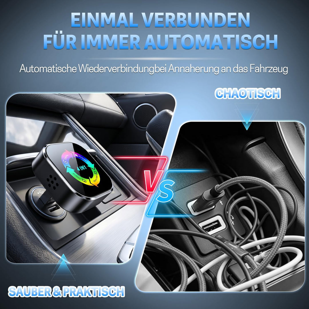 4-in-1 Wireless CarPlay Adapter,Carplay Wireless Adapter Kabelgebunden zu Kabellos für CarPlay &amp; And