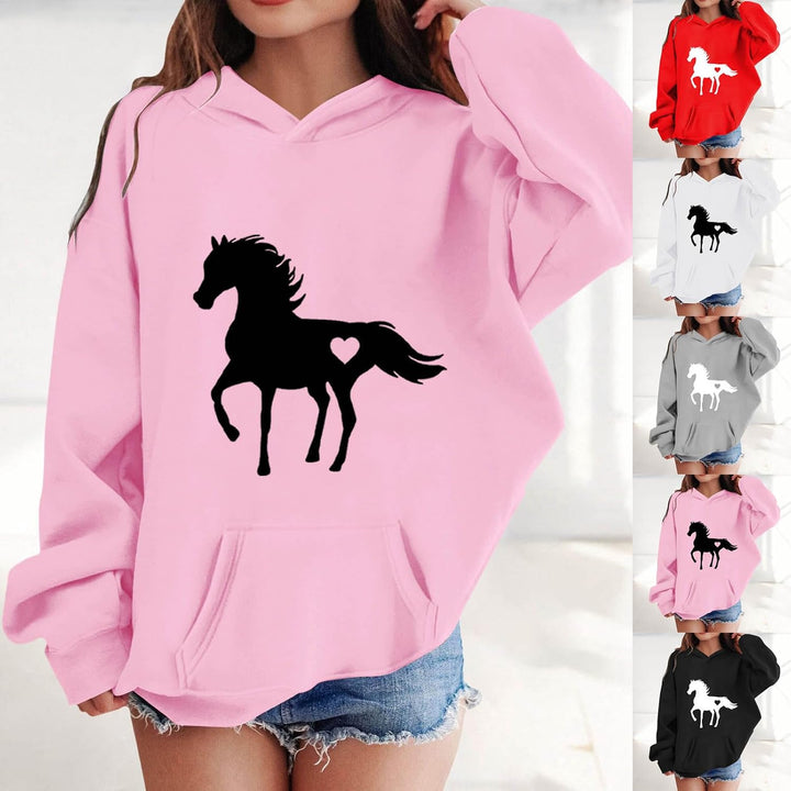Vuncio Kapuzenpullover Kinder Mädchen Elegant Winter Pferde Sweatshirt Mit Kapuze Mädchen Pullover H
