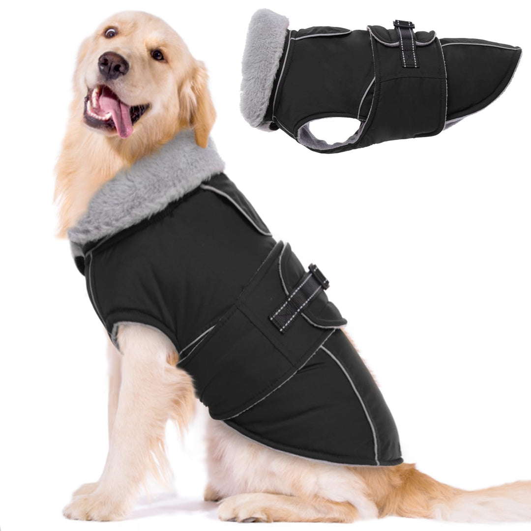 Lelepet Hundemantel Winterweste Reflektierende Fleece Hundejacke für Grosse Hunde Wasserdicht Hundej