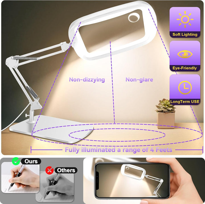 NZQXJXZ 10X 30X Rechteck Lupe mit Licht und Ständer, 60 LED-Beleuchtete Lupenlampe, 5 Farbmodi, 4 Di