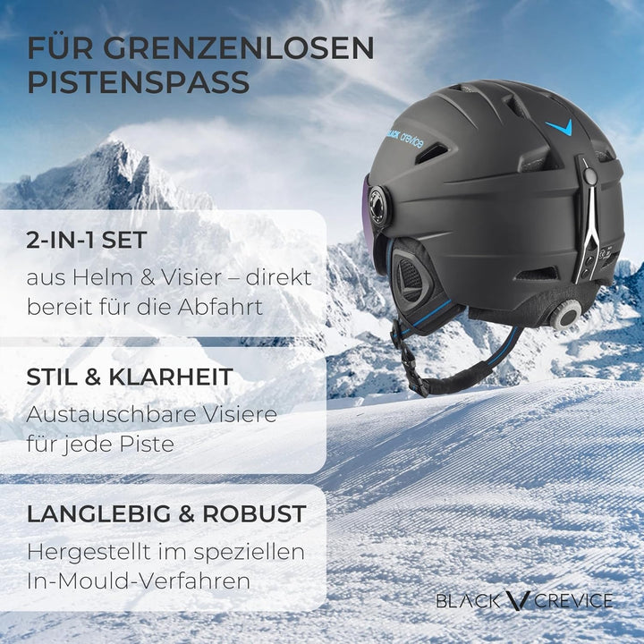 BLACK CREVICE Skihelm Silvretta I Skihelm mit Visier im Pilotenstyle I verschiedene Farben I Skihelm
