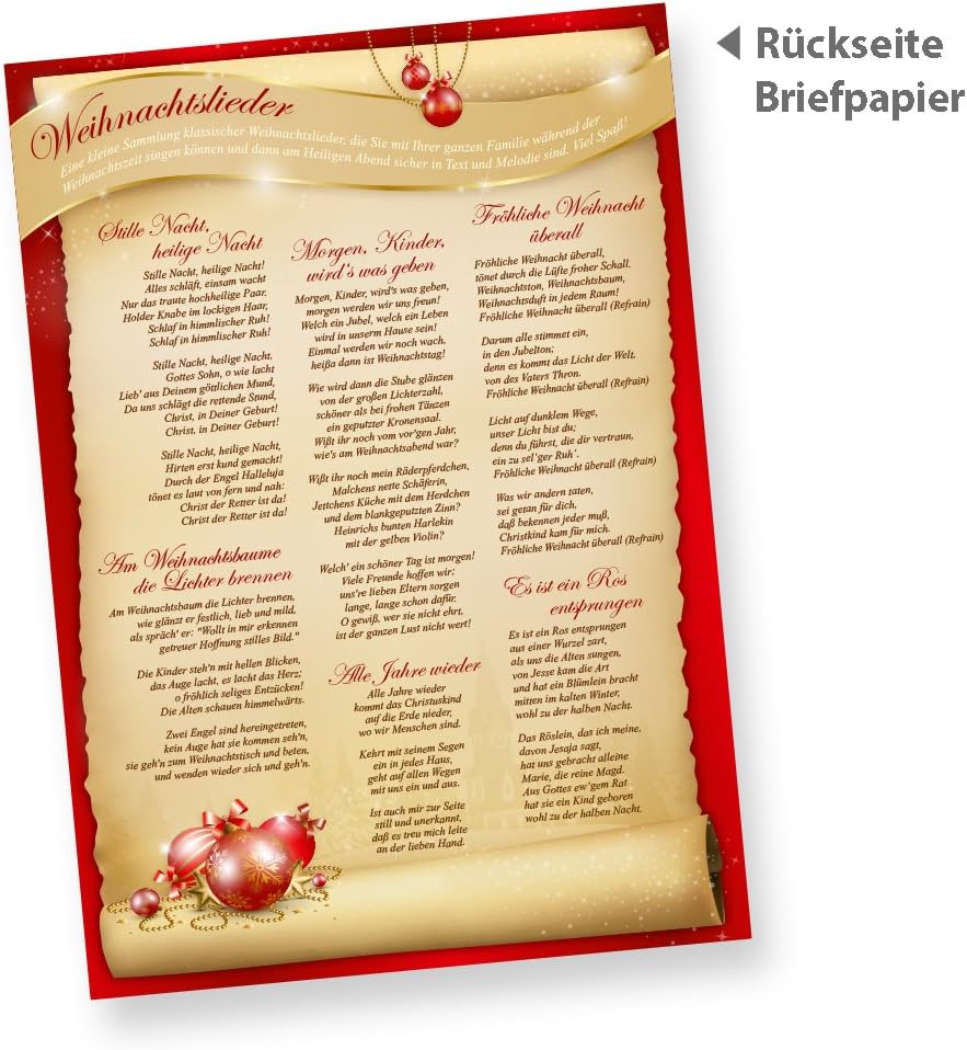 Weihnachtsbriefpapier Set SANTA CLAUS beidseitig (25 Sets ohne Fenster) Briefpapier mit Weihnachtsli