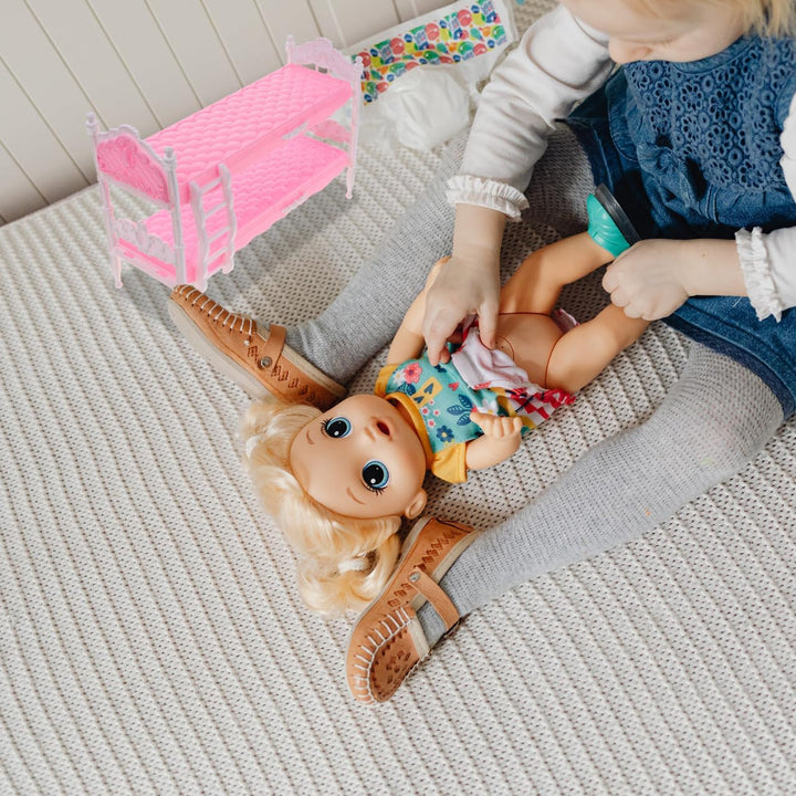 ifundom Miniatur-Bett Jungen Und Mädchen Puppenhaus Spielzeug Sammler Puppen Möbel 30cm Doppelbett S