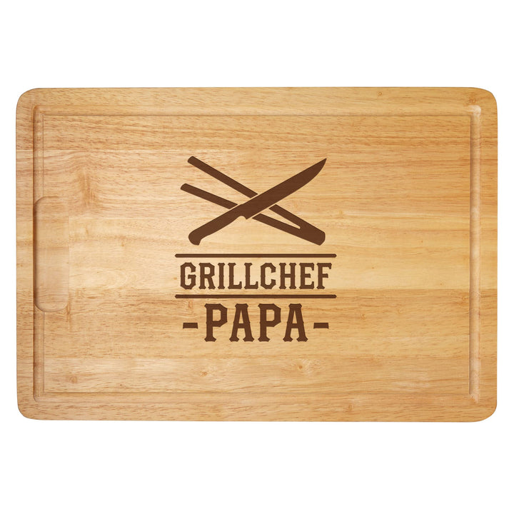Grillbrett mit Gravur, Holz Schneidebrett für Papa, Brotzeitbrett mit Grillchef Motiv, Vatertagsgesc