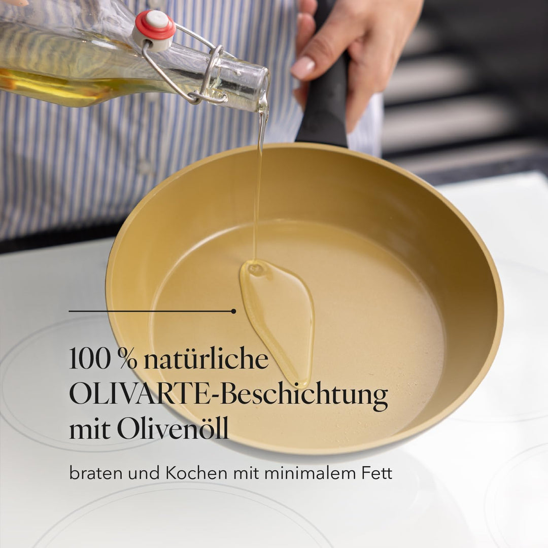 FLORINA AMVEGAN Aluminiumbratpfanne 24 cm I Hohe Haltbarkeit I Olivenöl-Keramikbeschichtung I Einfac