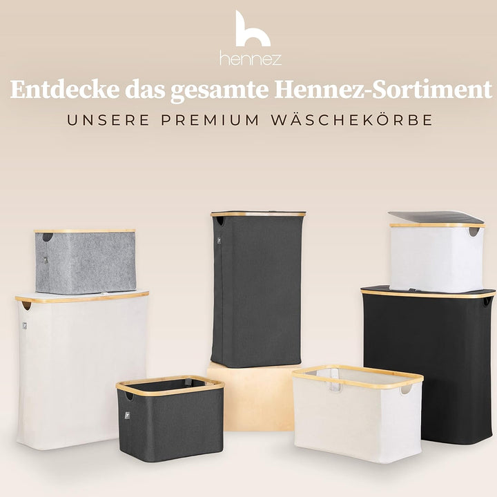 Hennez Wäschebox 150L - Wäschekorb 3 Fächer - Deckel - Wäschesortierer mit Wäschesack - Laundry Bask