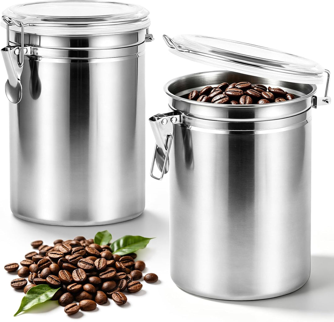 2 Stück luftdichte Kaffeebehälter mit Deckel, 2L Edelstahl-Aufbewahrungsbehälter für Kaffeebohnen, V