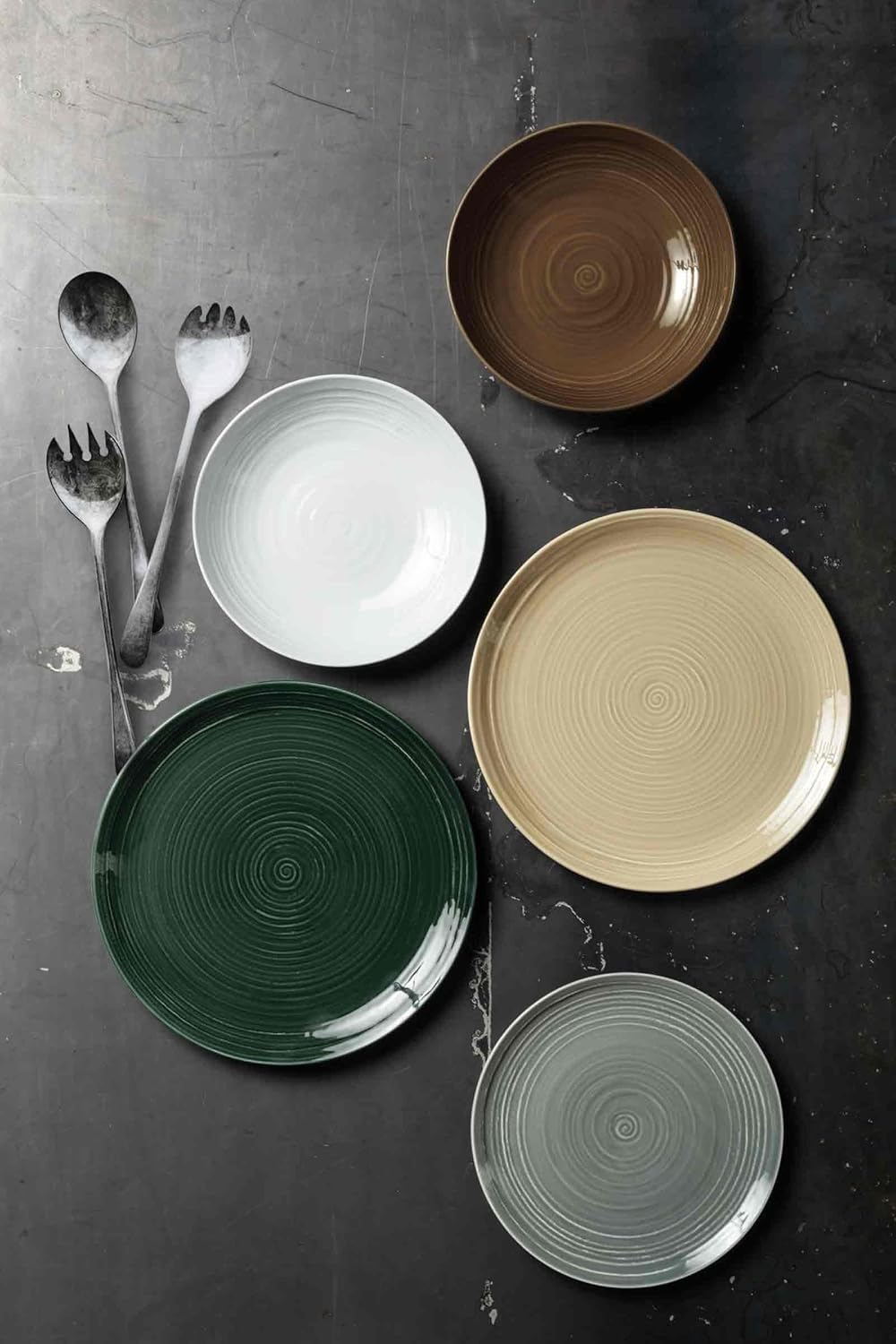 Seltmann Weiden Terra Suppenteller 6er Set, 21 cm, Tiefe Essteller mit spiralförmigem Relief, Spülma