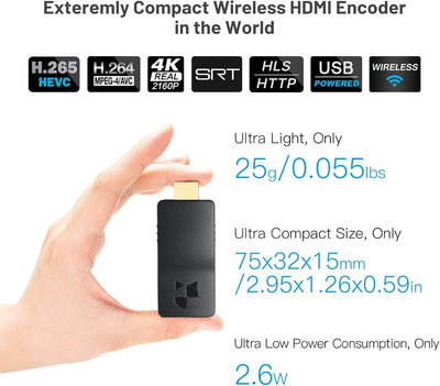 DDMALL 4K Live-Streaming-Encoder, drahtloser HDMI-SRT-Encoder, Live-Stream auf Facebook, Twitch, You