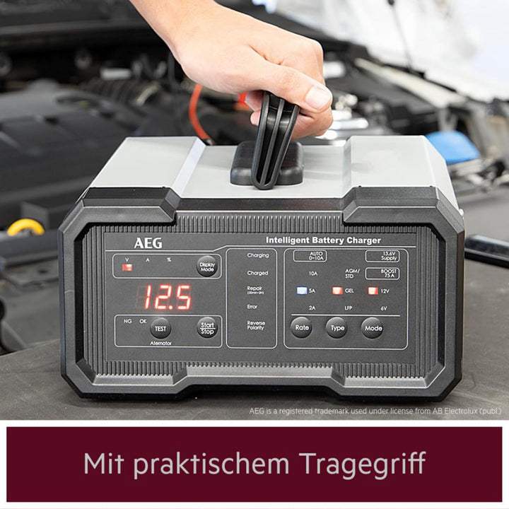 AEG Batterieladegerät CW10 lädt alle 6 V und 12 V Batterien, umfangreicher Sicherungsschutz, mit Lad