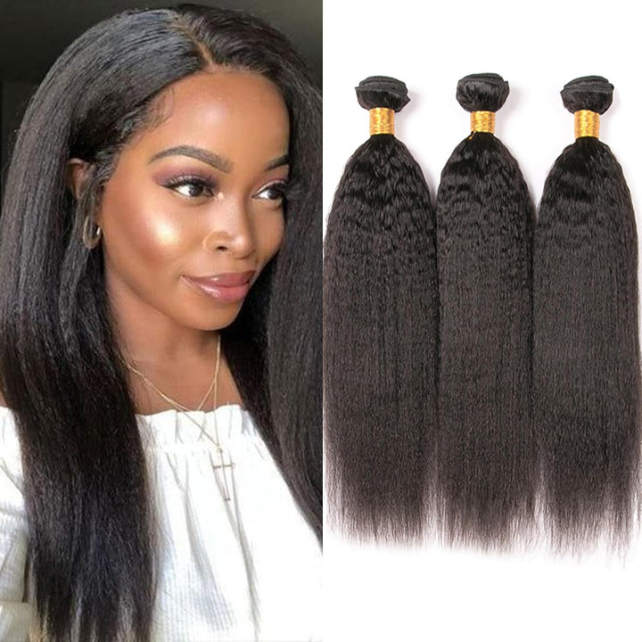 Huarisi Yaki Kinky Straight Human Hair 3 Bundles 18 20 22 Inches Brazilian Yaki Hair Bundles Weaves
