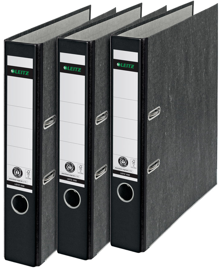 Leitz Qualitäts-Ordner, 3er-Pack, Wolkenmarmor-Papier, A4, 5,2 cm Rückenbreite, Schwarz, 310315095 S