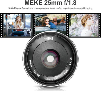 Meike 25mm F1.8 APS-C grosse Blende Weitwinkelobjektiv Manueller Fokusobjektiv Kompatibel mit Sony E