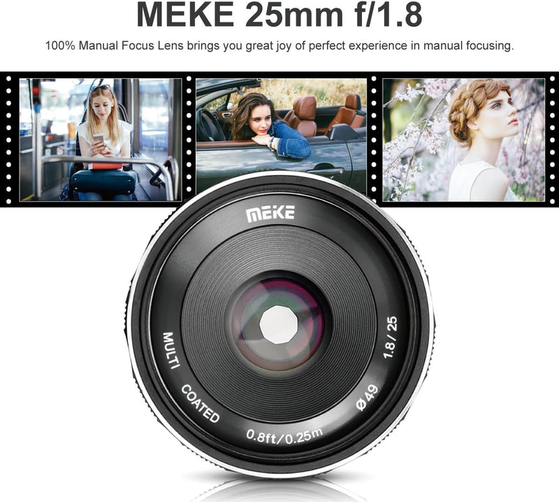 Meike 25mm F1.8 APS-C grosse Blende Weitwinkelobjektiv Manueller Fokusobjektiv Kompatibel mit Sony E