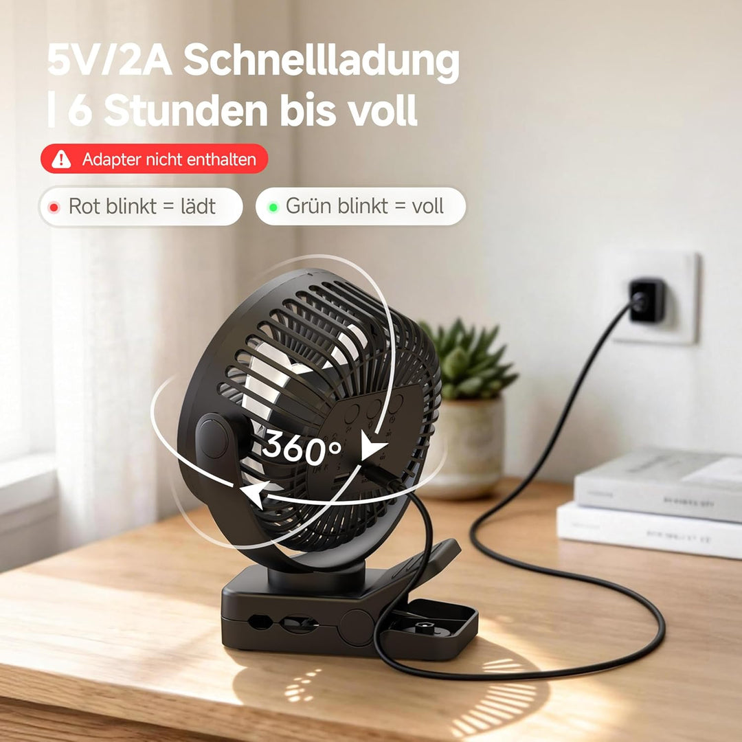 EasyAcc Tragbarer Clip-Ventilator mit LED-Licht und Magnetfuss – 13000mAh USB Wiederaufladbarer Zelt