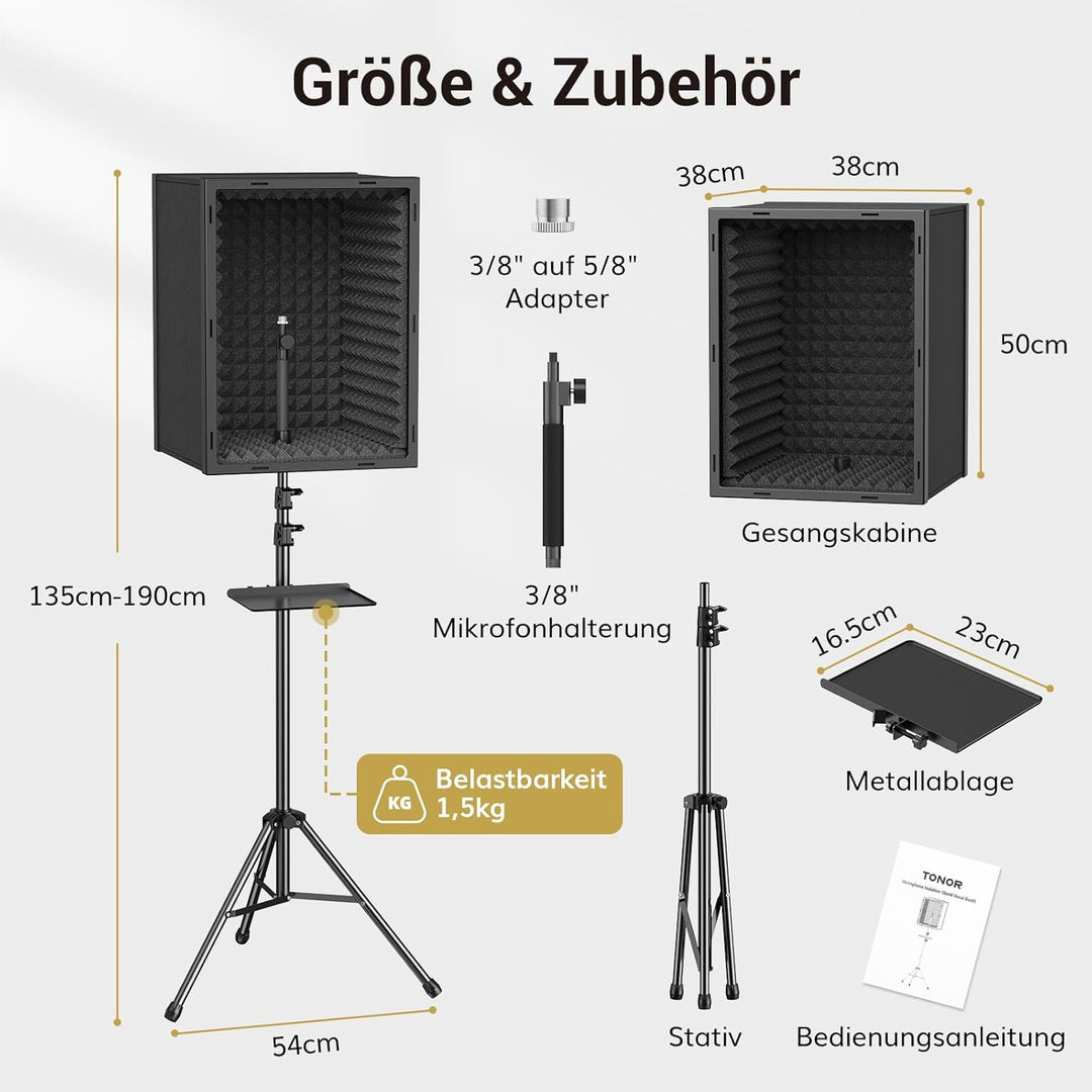 TONOR Mikrofon-Isolationsschild für Studios, gerahmte Akustikschaumstoffbox für professionelle Aufna