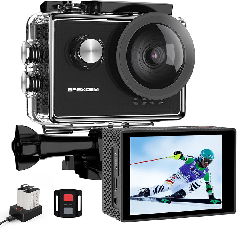 Apexcam Pro Action Cam 4K 60fps WiFi 20MP Unterwasserkamera 40M Wasserdicht 8xZoom EIS 170° Weitwink