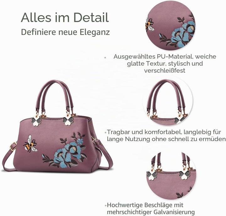 NICOLE&DORIS Handtaschen Damen Mode Schultertasche Geldbörse Retro Umhängetasche Frau Tote Stickerei