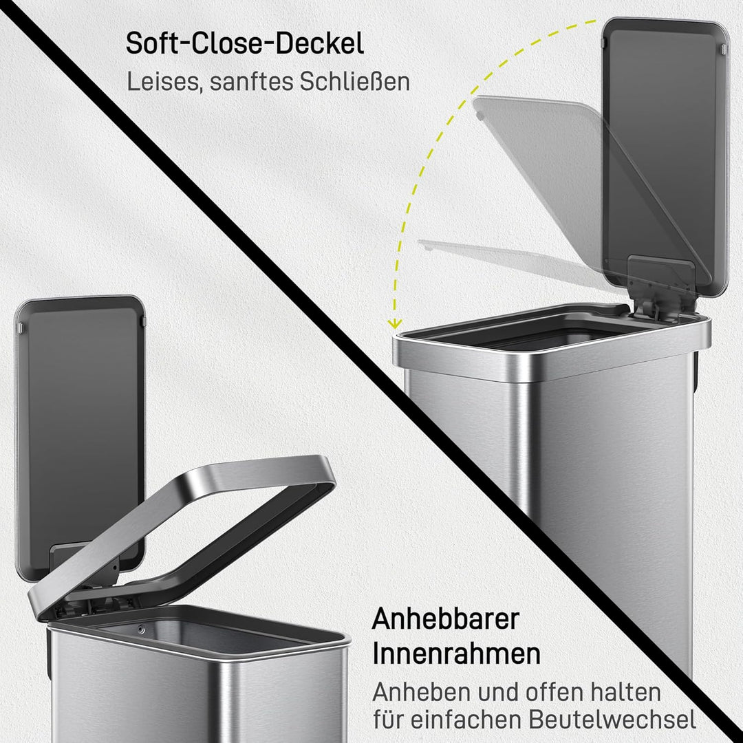 EKO Hudson 50 L Mülleimer mit Soft-Close-Deckel, schlanker Abfalleimer für Küche oder Zuhause, platz