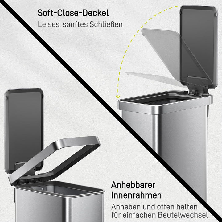 EKO Hudson 50 L Mülleimer mit Soft-Close-Deckel, schlanker Abfalleimer für Küche oder Zuhause, platz