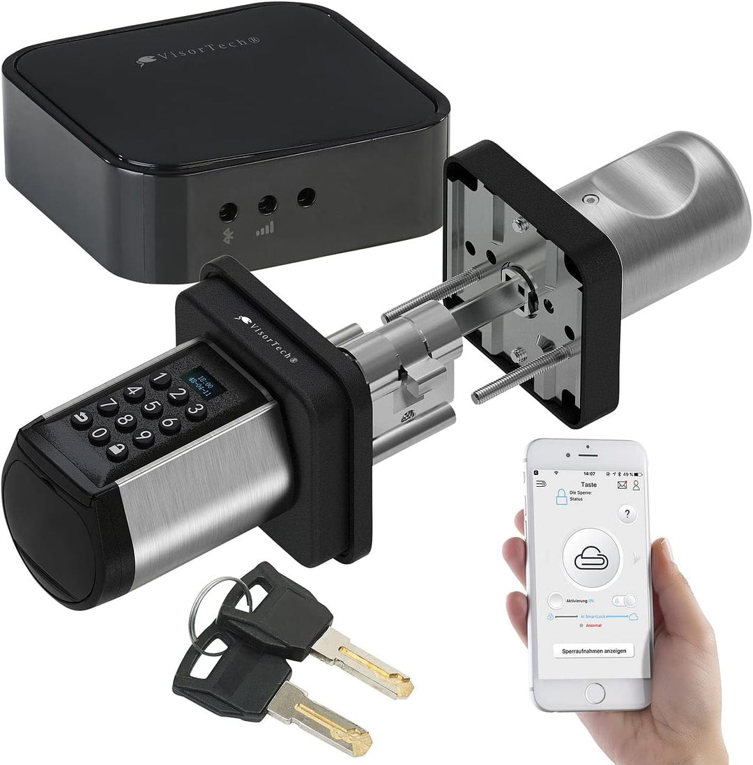 VisorTech Türschlösser: Elektronischer Tür-Schliesszylinder, Code, 2 Schlüssel, IP44, m Gateway (Tür